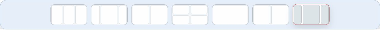 The real SoLoScreenSnap overlay showing seven window layout choices in one row
